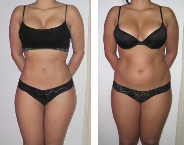 Transformation of a woman's figure after a drinking diet. 