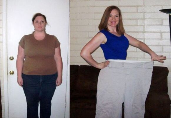 Woman before and after following a drinking diet. 